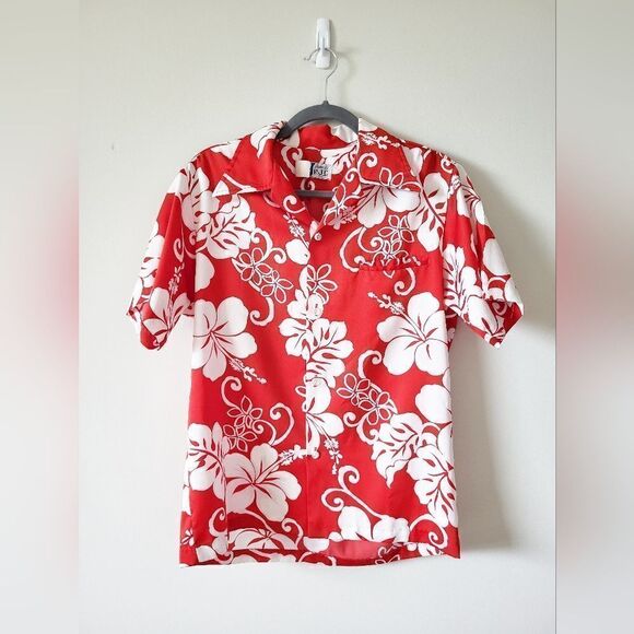 Vintage Red and White Floral Button Down Shirt - Picture 1 of 5